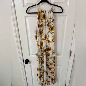Sunflower Print Halter Maxi Dress by White House Black Market, Size 10